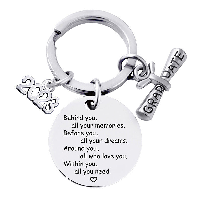 Wholesale Graduation Season Gift Lettering Round Metal Keychain